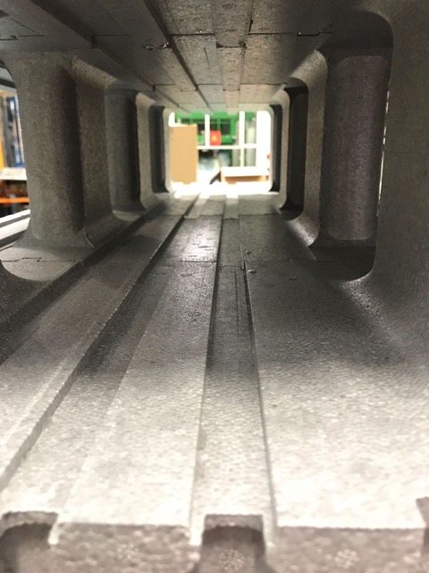 View along the hollow core of a formwork block showing the void the concrete fills